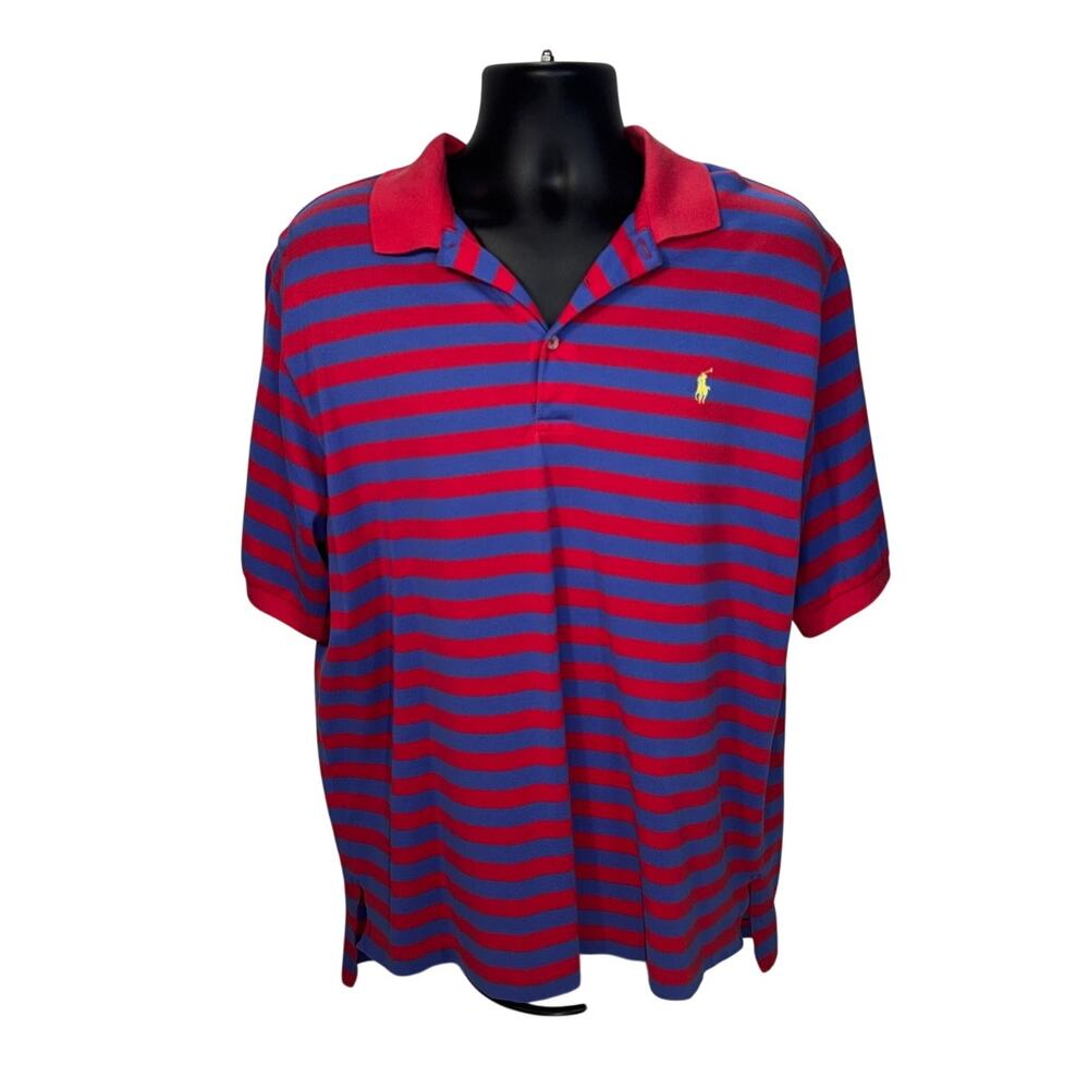 Polo Golf Ralph Lauren Men's L Red Purple Striped Pima Cotton Polo Shirt Sportif
